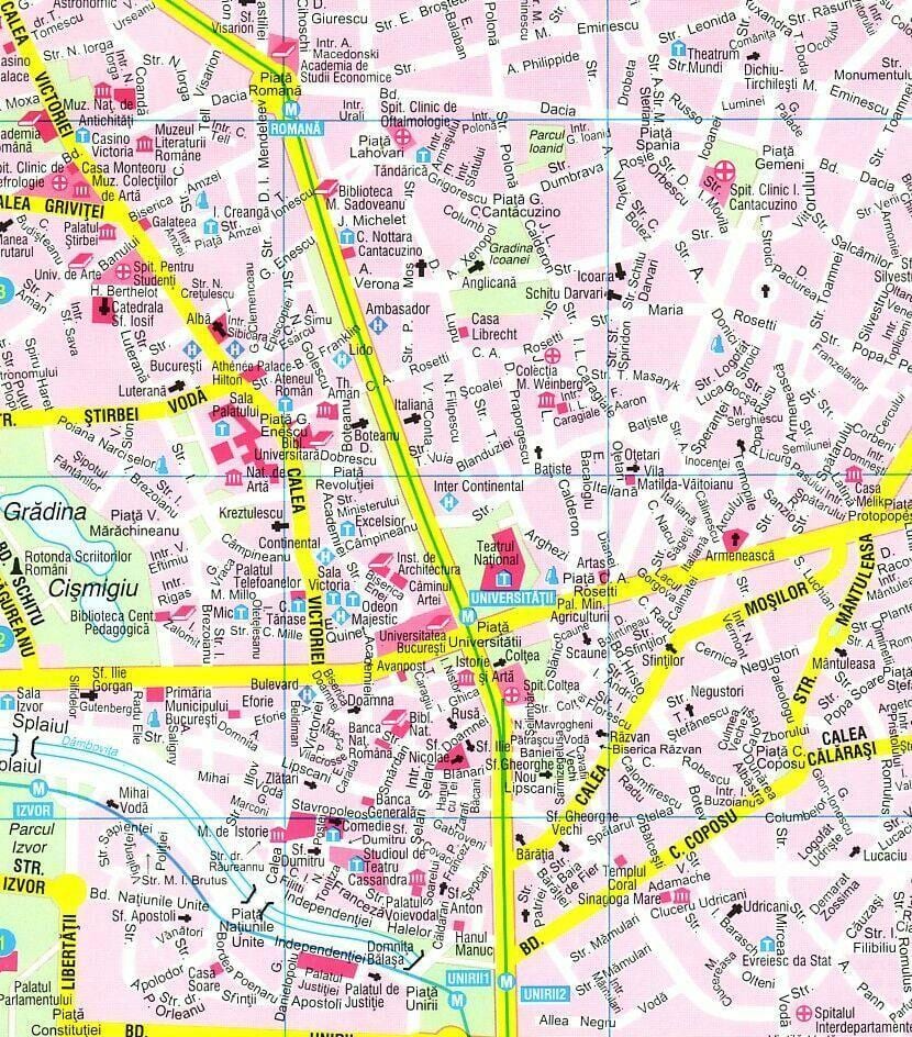 แผนที่ของบูคาเรสต์ศูนย์กลางเมือง